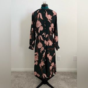 Fun Floral Long Sleeve Green Dress